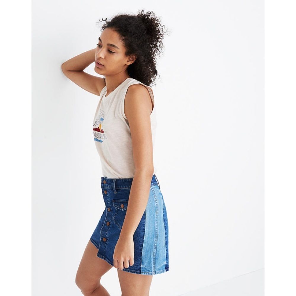 Madewell Stretch Denim Straight Mini Skirt: Pieced Edition - Picture 3 of 10